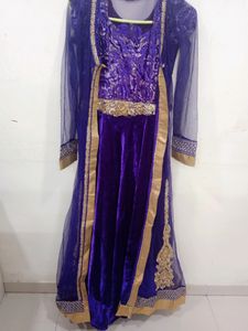 Elegant Purple & Gold Embellished Dress