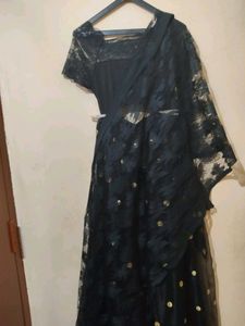 Black &amp; Gold Polka Dot Party Dress Ethnic Lehenga