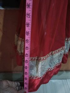 Red &amp; White Embroidered Lehenga