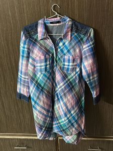 Plaid Denim Trim Tunic