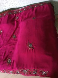 Used Embroidered Chiffon Magenta Color Saree