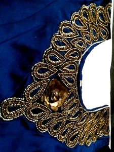 Royal Blue Beaded Gown with Lahanga Net Chunni
