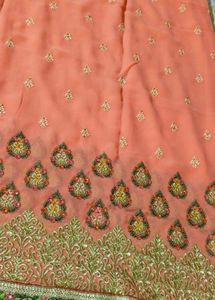 Beautiful Peach Sari With Stitch Blouse