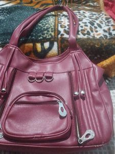 Burgundy Faux Leather Shoulder Bag red color