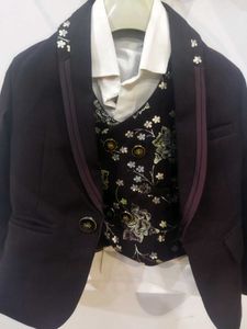 Kids Wine Colour Three Piece Suit
