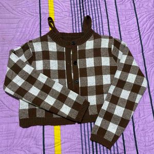 Checkered two piece Knit Cardigan