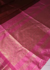 Elegant Maroon Silk Saree with Pink Zari Border