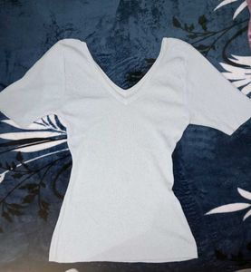 Cute Light Blue V-Neck Top