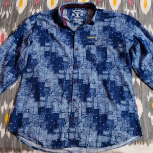 Blue Patterned Button-Down Shirt