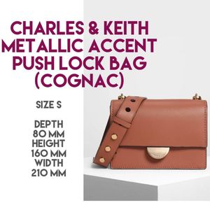 Charles &amp; Keith Metallic Accent Push Lock Bag New