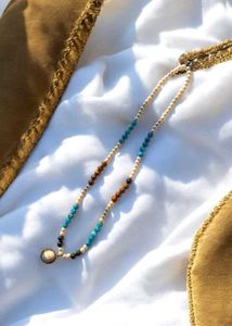 Blue Apatite, Tigers Eye, BT Crystal Mala