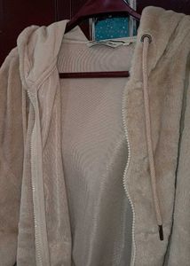 drop shoulder Fuzzy Cropped Hoodie