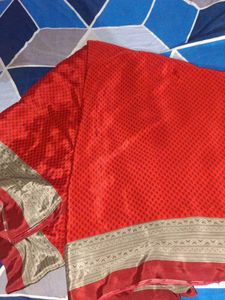 crape school uniform Red Printed Saree