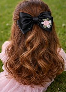 Floral embroidery Hair Bow