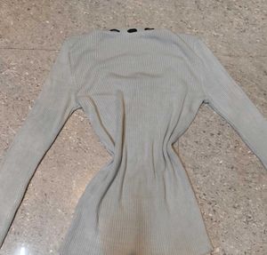 Ribbed Knit Ribbon Detail Top