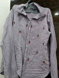 Cherry Embroidered Button-Down Shirt