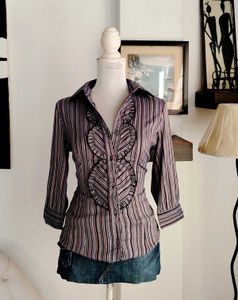 Striped Ruffle Front Blouse