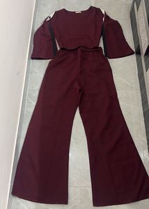 Burgundy Co-ord Set with Flare Sleeves