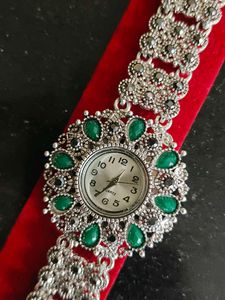 Elegant Silver & Green Watch