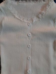 White Knit Button-Up Top