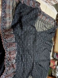 Elegant Black Embellished Saree