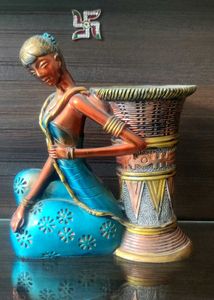 Lady and Basket Decorative Planter