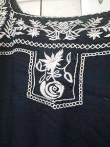 Navy Blue Embroidered Sleeveless Top