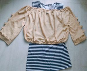 Trendy Off-Shoulder Top with Striped Inner Layer