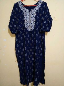 Women's Blue Ethnic Cotton Kurti.