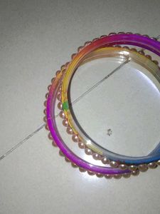 Two Multicolored pearl Studded Glass Bangles