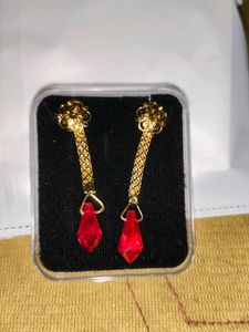 Elegant Gold & Red Dangle Earrings