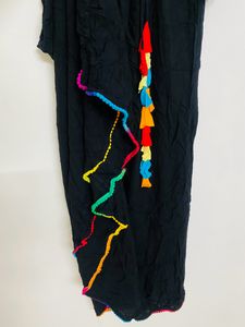 Black Flair Kurtha With Multi Clr Pom Po