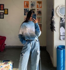Blue Highneck Combo With Red Sweater