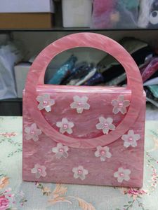 Pink Floral Acrylic Top Handle Bag