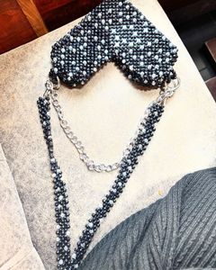 Heart shape Black And White Beaded Bag