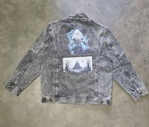 🔥Rare Acid-Wash Denim Jacket–Custom Graphic Back