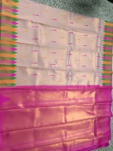 Rose Gold- Multicolour Border wedding Semi Silk