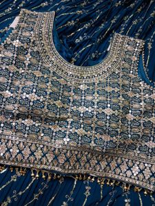 Teal Sequined Lehenga Choli L Size