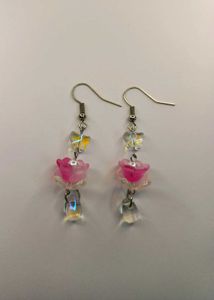 🌸 Unique Handmade Pink Flower Drop Earrings 🦋