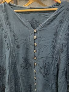 Embroidered Button-Down Top