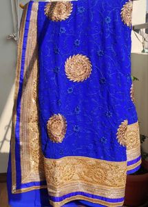 Royal blue Zari Saree for festive look