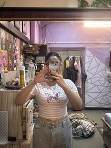 White Graphic Crop Top