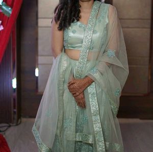 Mint Green Embroidered Lehenga Choli Set