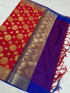 Bright Red and Purple Banarasi Heavy Dupatta