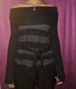 Grunge Y2k Gothic Striped Off-Shoulder Knit Top