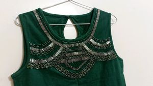 Party Wear Green Top With Beautiful Front Detail