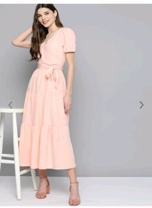 Peach Wrap Midi Dress