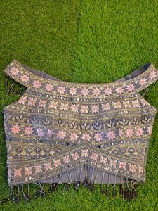 Off Shoulder Back Less Lehenga Choli Set