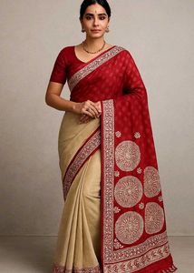 Elegant Red & Beige Saree