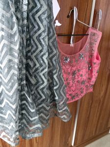 Gray Lehenga With Cute Pink Blouse